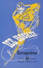 ICE HOCKEY PROGRAMME - Harringay Racers v Brighton Tigers (29.11) 1947