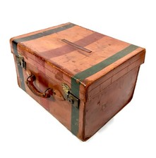 Antique Edwardian Leather Travel Hat Box / Trunk / Suitcase / Brown c.1900