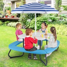 Kids Picnic Table w/Height Adjustable Umbrella-White