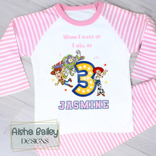 Personalised Girls Toy Story's Buzz, Woody & Jessie Birthday Pyjamas