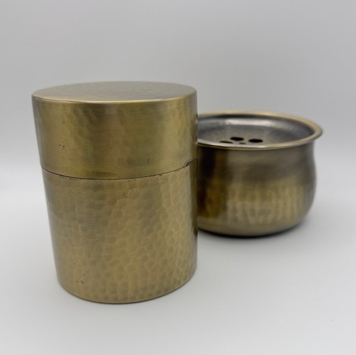 Japanese brass tea caddy - tea, &