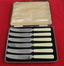 6 x Vintage Monogram Sheffield Stainless Tea Side Butter Knives 17.5cm Boxed.