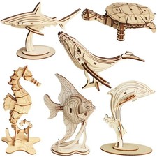 3D Wooden Marine Life Wooden Puzzle Educational Toys for Kids Craft DIY Gift Box