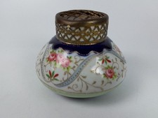 H & S Limoges Oriental Porcelain Floral Posy/ Pot Pourri Vase with  Lattice Top