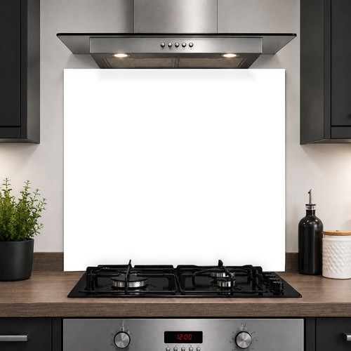 6mm white glass splashback - white,