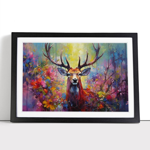Stag deer expressionism framed - deer,