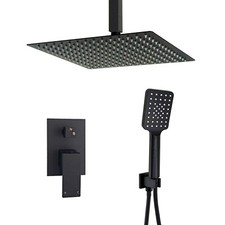 Black Matt Square 8-16'' Shower Head Ceiling Arm HandHeld Concealed Mixer Valve