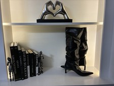 ❤️Gorgeous Zara Black Leather Long Stiletto Low Heel Boots 7/40