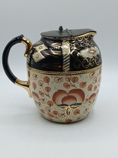 Vintage / antique Staffordshire (?) Imari pattern hot water jug, pewter lid