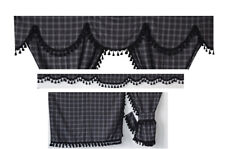 TARTAN TRUCK CURTAINS FULL SET GREY & BLACK TASSELS  /  VOLVO DAF SCANIA MAN MER