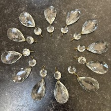 12 Vintage Crystal Glass Pear Almond Drops Diamond Top Chandelier Spare Parts