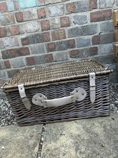 Large  Hamper Wicker Antique Wash Picnic Basket With Straps & Handle Home Stora