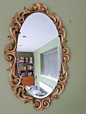 Oval Bevel Edged Mirror With Rococo Style Gilded Lattice Frame