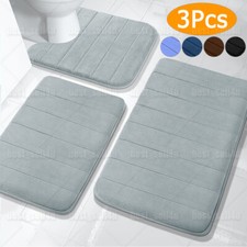 MEMORY FOAM BATH MAT PEDESTAL SET NON SLIP TOILET BATHROOM CONTOUR RUGS 3 PIECE