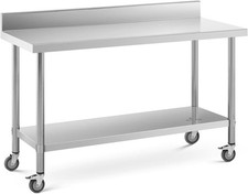  Royal Catering Work Table with Wheels Backsplash up to 160kg  60 x 150 cm  