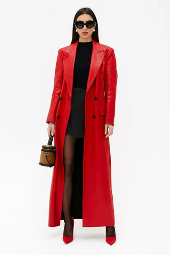 Red genuine cow plain leather - red,
