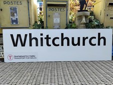 GENUINE TRANSPORT FOR WALES WHITE ' WHITCHURCH ' STATION METAL SIGN- 39" x 12"