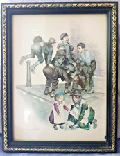 Vtge Ronald Embleton Framed Print of Victorian/Edwardian children playing23x18cm