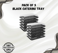 5x Large Plastic Black Catering Platters with Lids – Buffet Party Food Trays Set