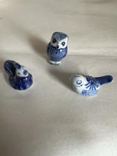 Delft Miniature Ceramic Blue & White Birds X 3