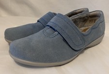 Ladies HOTTER TOASTY Blue Suede Faux Fur Lined Touch Close Slippers 6 DUAL FIT