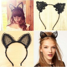 Black White Sexy Lace Cat Rabbit Ears Hairband Fancy Costume Cosplay Halloween