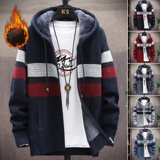 Mens Thick Warm Fleece Fur Lined Hoodie Zip Up Winter Coat Jacket Sweatshirt Top