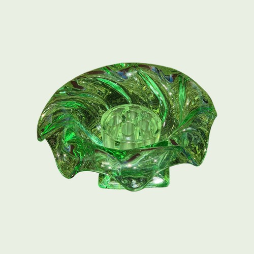Vintage green art glass flower - green,