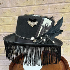 Black Gothic Goth Top Hat Ouija board Planchette Roses Feathers fringe 57cm (32)