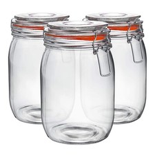 Neo 1L Pack of 3 Canisters Glass Storage Jars Airtight Silicone Seal Clip Top
