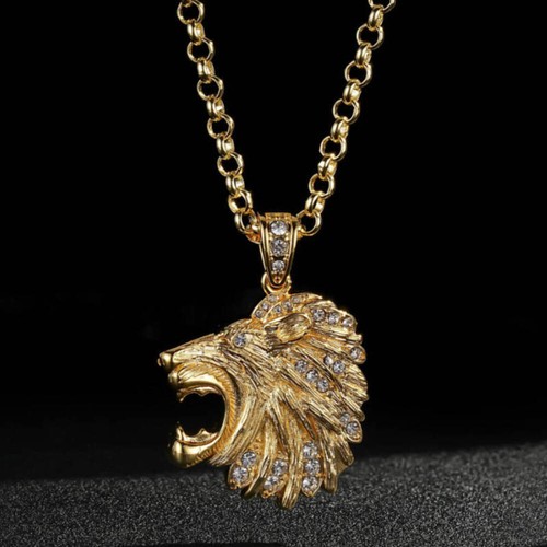 Unisex 9ct gold lion head - lion,