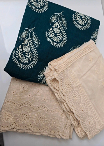 Teal blue cream - teal, paisley