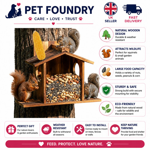 Wooden squirrel feeder house - squirrel,