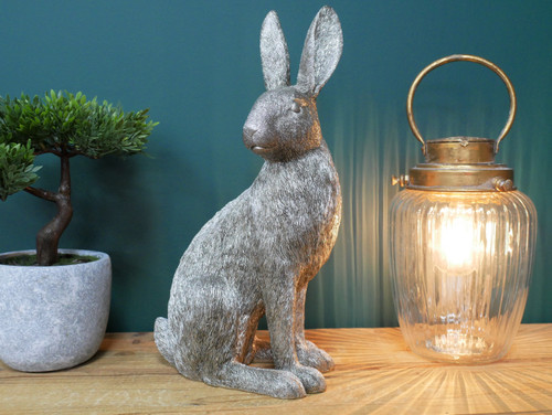 Silver sitting hare ornament - silver,