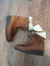 ARCHE SIZE EUR 37 UK 4 TAN NUBUCK LEATHER FLEECE LINED WEDGE ANKLE BOOTS.TIE UP