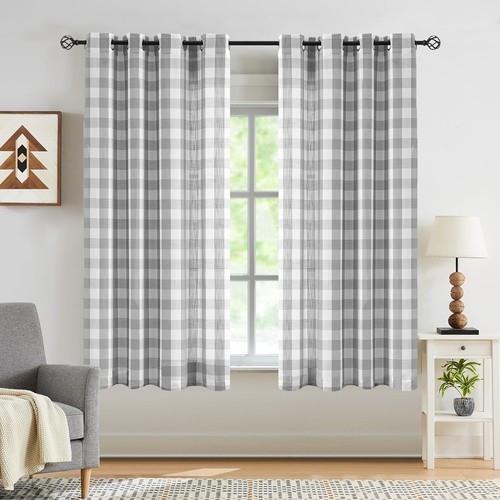 Grey white check curtains for - white,