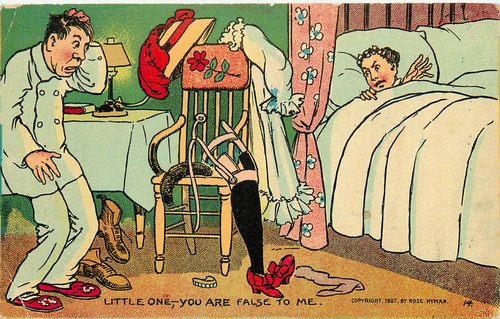 Postcard man looks woman s - at, woman's