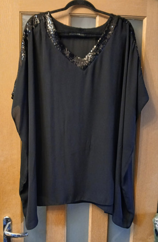 Evans black sequin trim neck - evans, v-neck