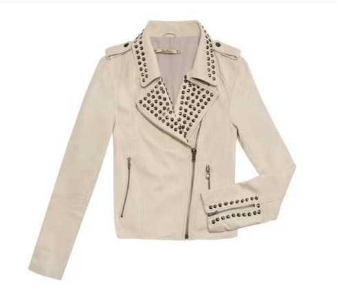 Studded leather jacket cream - leather,