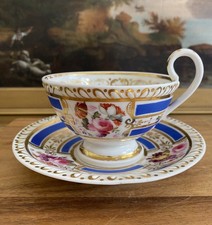 RIDGWAY Pattern 2/1509 Blue Red Gold Floral TEA CUP AND SAUCER Antique 1810-1850