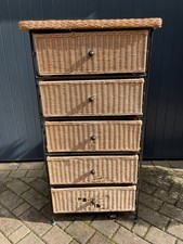 Vintage Set of 5 Wicker Drawers mounted within a Decorative Wrought Iron Frame