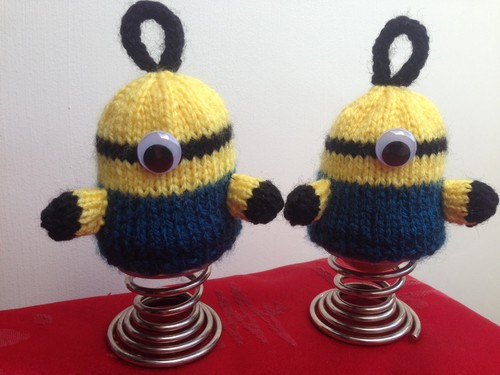 Minions egg cosies knitting - egg,
