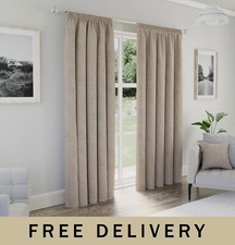 Dallas Natural Pencil Pleat Textured Curtains - 100% Blackout Pair of Curtains