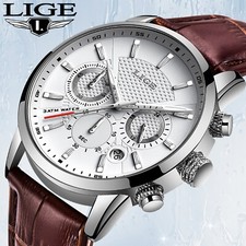 LIGE Mens Luxury Watch Leather