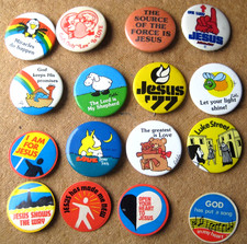 COLLECTION 16 vintage 1970-80s Christian SUNDAY SCHOOL childrens 45mm pin BADGES