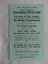 1937 Northern Ireland CORONATION MOTORCADE, Salvation Army. LARNE 21, June.Flyer