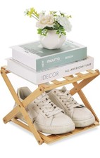 Fentar Bamboo Shoe Rack, 2-Tier Small Shoe Rack, Foldable Wooden Shoe Rack Narr