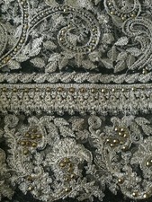 Black Gold Embroidered bridal lace net soft 4 Piece Un Stitched Dress Fabric