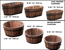 Burnt Wood Half Whiskey Barrel Wooden Planters Plant Pot Outdoor Garden
