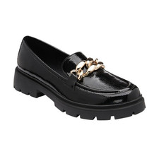 Lotus Slip On Black Patent Chunky Chain Womens Loafer Shoes Ladies Giles